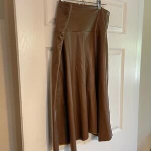 7 for All Mankind Asymmetrical Hem Faux leather Midi Skirt Tan Size Large